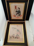 Paar Indochina/Vietnam zijdeschilderijen 1930 (34/29cm), Antiek en Kunst, Kunst | Schilderijen | Klassiek, Ophalen of Verzenden