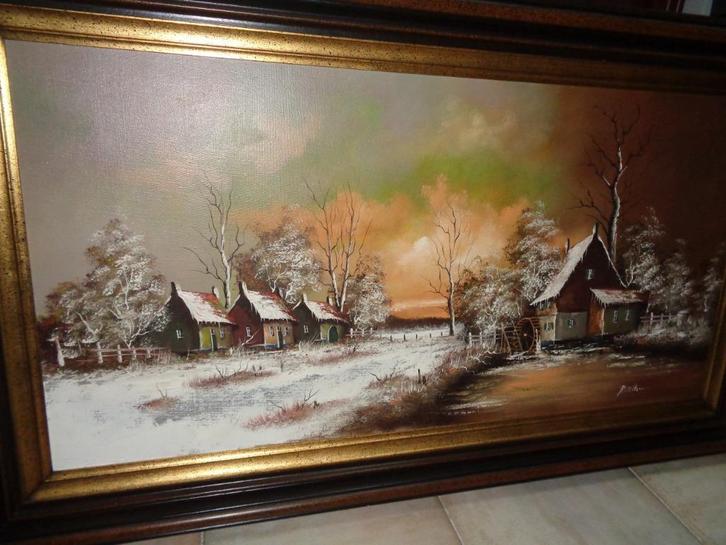 *Zéér grote prachtige gesigneerde schilderij met mooie kader, Antiek en Kunst, Kunst | Schilderijen | Klassiek, Ophalen