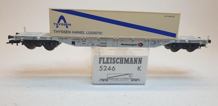 Fleischmann 5246 K H0 Containerwagon Thyssen Logistic (1), Hobby en Vrije tijd, Modeltreinen | H0, Zo goed als nieuw, Wagon, Gelijkstroom of Wisselstroom