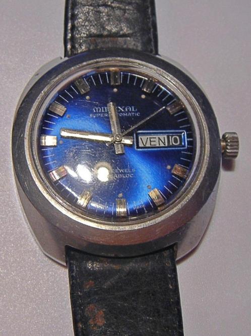 Montre MIREXAL superautomatic, bracelet cuir noir, 1950-59, Collections, Collections Autre, Comme neuf, Enlèvement ou Envoi