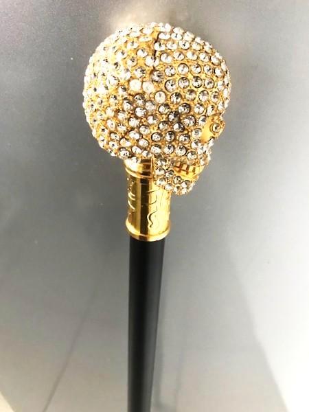 Canne de marche Swarovski crâne tête de mort plaquée or✨🤗👌, Divers, Bâtons de marche, Comme neuf, Ajustable, Pliable, Enlèvement ou Envoi