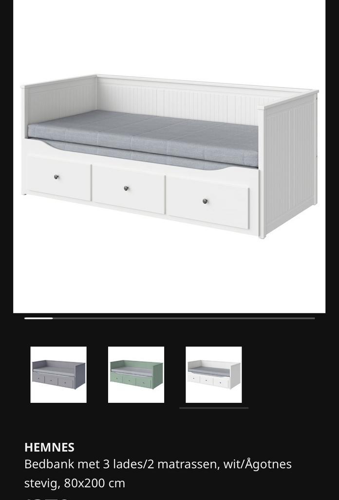 Bedbank met 3 lades/2 matrassen, wit/Ägotnes stevig, 80x200, Maison & Meubles, Chambre à coucher | Lits, Utilisé, Une personne