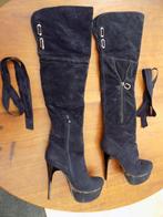 Overknee boots donkerblauw velours maat 35, Bleu, Enlèvement ou Envoi, Neuf