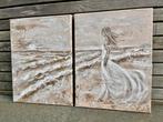 Schilderij dame aan zee. - 2 luik Mk Art, Ophalen of Verzenden