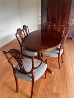 Ronde eettafel met 6 stoelen (klassiek hout) (uitschuifbaar), Huis en Inrichting, Ophalen of Verzenden, Zo goed als nieuw, Vijf personen of meer