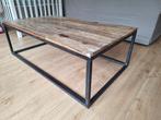 Massief houten salontafel met zwarte stalen frame, Ophalen, 100 tot 150 cm, 50 tot 100 cm, Zo goed als nieuw