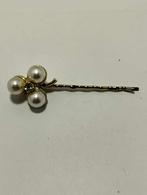 Vintage vergulde broche met 3 parels en 1 zirkoon, Handtassen en Accessoires, Antieke sieraden, Ophalen, Overige materialen, Broche