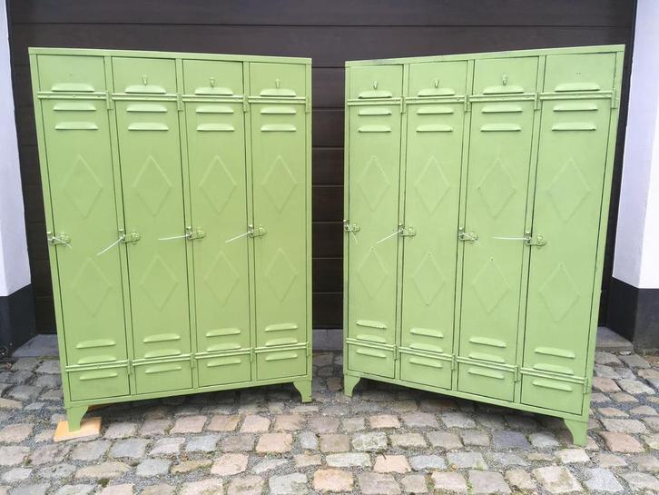 Set vintage groene, Franse lockerkasten jaren 1950’s, Huis en Inrichting, Kasten | Lockerkasten, Gebruikt, Ophalen
