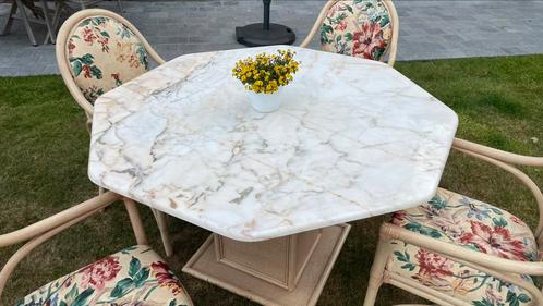 Rotan tafel en stoelen + salontafel, Huis en Inrichting, Tafels | Eettafels, Gebruikt, Ophalen