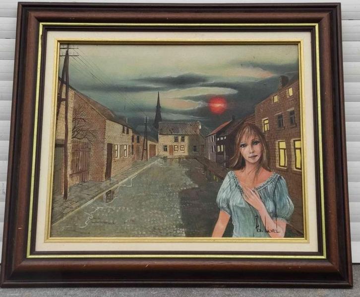 huile sur toile femme dans une ruelle signe pol liard, Antiek en Kunst, Kunst | Schilderijen | Klassiek, Ophalen of Verzenden