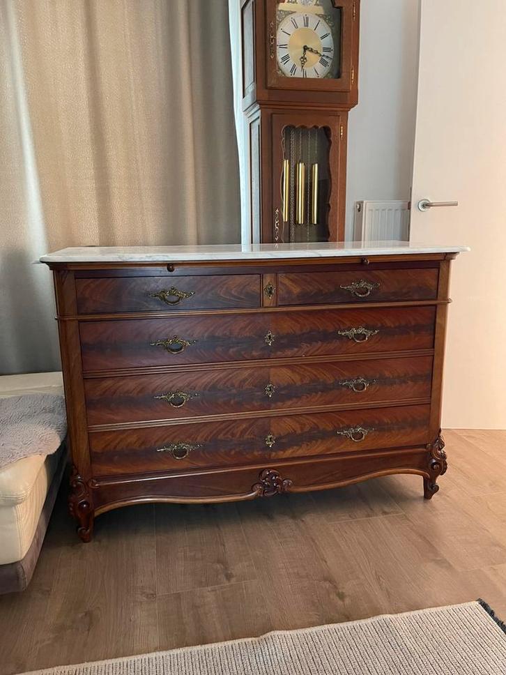 Prachtige antieke houten commode met marmeren blad, Huis en Inrichting, Kasten | Ladekasten, Gebruikt, Ophalen