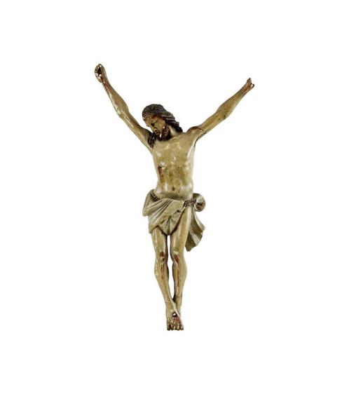 Corpus Hout Polychroom Antiek Christi 18de Eeuw Sculptuur, Antiek en Kunst, Antiek | Religieuze voorwerpen, Ophalen of Verzenden