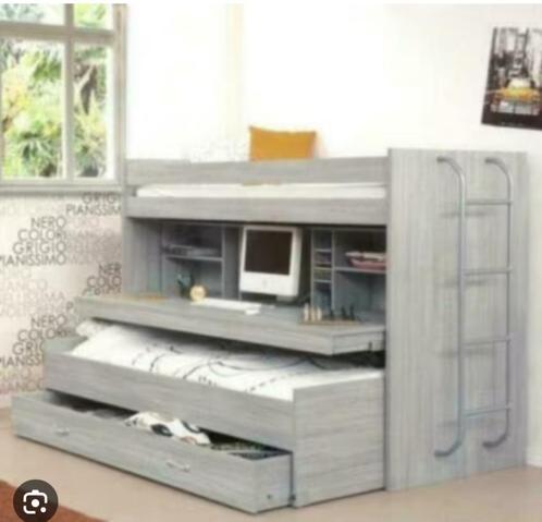 Hoogslaper met bureau en extra bed en 3deurs kast, Maison & Meubles, Chambre à coucher | Lits, Utilisé, Une personne, 90 cm, 200 cm