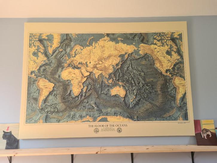 Poster Floor of the Oceans Map katoen op canvas, Verzamelen, Posters, Zo goed als nieuw, Dier of Natuur, Deurposter of groter