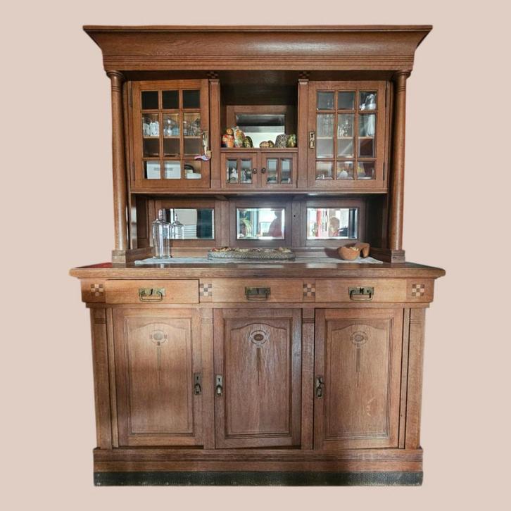 Antiquité : vaisselier d'époque 1900-1920, Maison & Meubles, Armoires | Buffets, Utilisé, 200 cm ou plus, 150 à 200 cm, 50 à 75 cm