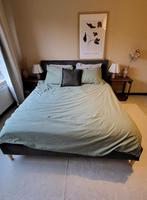 Prachtig 160x200 bedframe donkergrijs fluele stof!, Huis en Inrichting, Ophalen, Stof