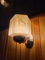 Vintage art deco beige gemarmerde opaline lampenkap, Ophalen of Verzenden