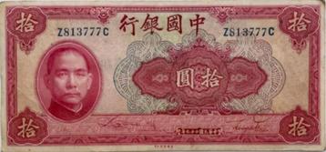 Billet de banque de 1940 de la Banque de Chine