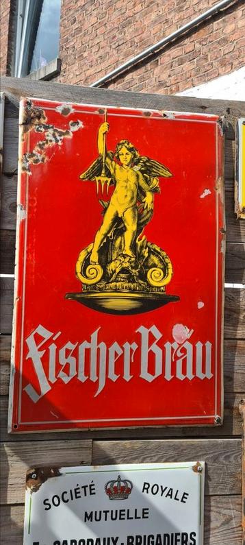 Plaque emaillee fisher brau emaillerie alsacienne, Enlèvement ou Envoi, Utilisé
