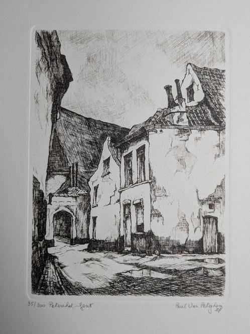twee etsen Paul Van peteghem patershol gent + zonder titel, Antiek en Kunst, Kunst | Etsen en Gravures, Ophalen of Verzenden