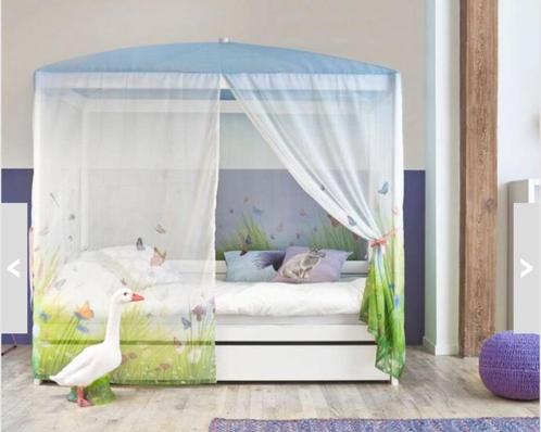 een 1-persoonsbed met hemel en extra bed eronder (schuif), Huis en Inrichting, Slaapkamer | Bedden, Zo goed als nieuw, Eenpersoons