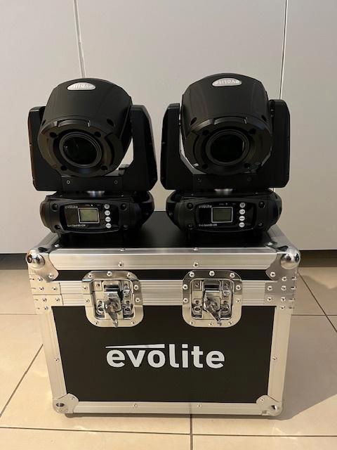 2 x EVOLITE EVO SPOT 60-CR Moving Head (Lyres + FLIGHT CASE), Hobby & Loisirs créatifs, Articles de fête, Comme neuf, Article de fête