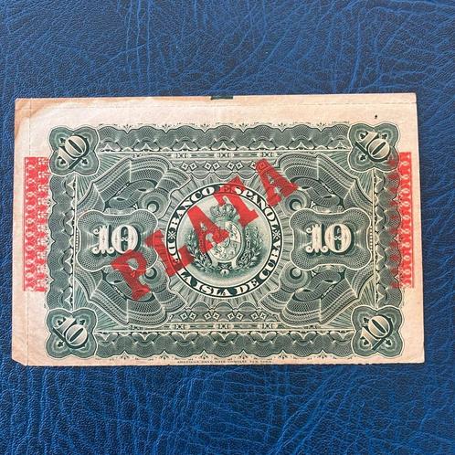 Cuba - 10 Pesos 1896- Overprint Plata- P 49d VF+, Timbres & Monnaies, Billets de banque | Océanie, Billets en vrac, Enlèvement ou Envoi