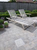 Twee ligbedden tuin in teak te koop, Jardin & Terrasse, Chaises longues, Enlèvement, Utilisé, Bois de teck, Réglable
