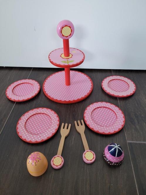 Jouet enfant en bois,présentoir à  gâteaux rose,rouge et poi, Kinderen en Baby's, Speelgoed | Houten speelgoed, Gebruikt, Overige typen