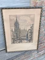 eau forte tournai signe romeo dumoulin, Antiek en Kunst, Kunst | Etsen en Gravures, Ophalen of Verzenden