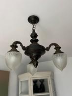 Luster met 3 lampen, Huis en Inrichting, Lampen | Kroonluchters, Gebruikt, Ophalen, Glas