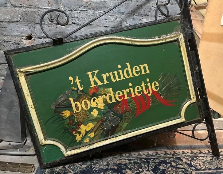 ijzeren uithangbord met houten panel, Tuin en Terras, Tuinwanddecoratie, Gebruikt, Ophalen