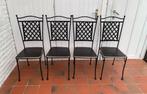 4 smeedijzeren tuinstoelen, Ophalen, Gebruikt, Hout