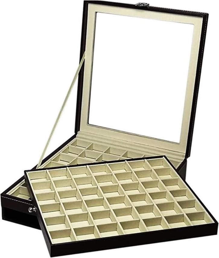 Vitrine Doos Glazen Deksel Juwelen Horloge 84 vakjes😍💑🕐👌, Verzamelen, Overige Verzamelen, Nieuw, Ophalen of Verzenden