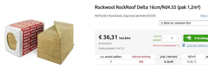 rockwool isolatie, Doe-het-zelf en Bouw, Isolatie en Afdichting, Nieuw, 12 cm of meer, Minder dan 5 m², Ophalen