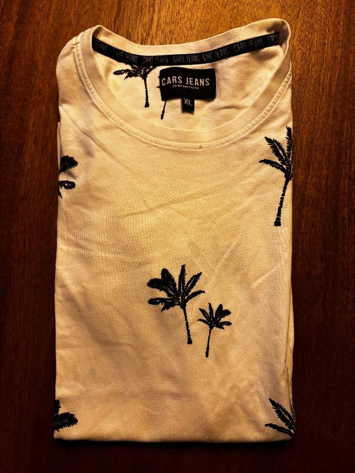 Cars Jeans - Witte Tshirt met palmbomen, Kleding | Heren, T-shirts, Zo goed als nieuw, Maat 56/58 (XL), Wit, Ophalen of Verzenden