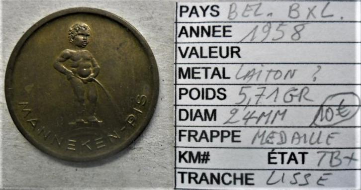 Brussels Expo Token 1958 24 mm Manekenpis souvenirmunten, Postzegels en Munten, Penningen en Medailles, Overige materialen, Ophalen of Verzenden