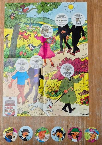 Kuifje 6 stickers + poster Nutella 1978 Hergé Tintin beschikbaar voor biedingen