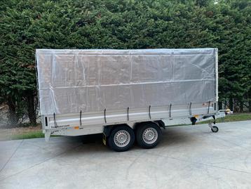 Aanhangwagen dubbelas plateau + huif MTM 3000kg