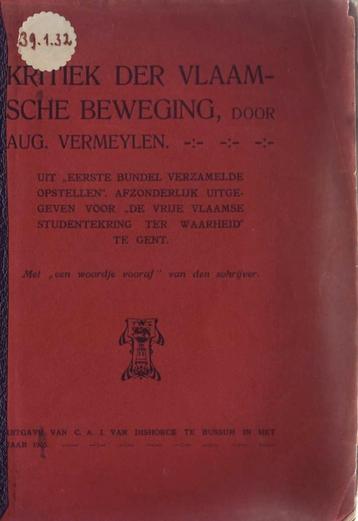 A. Vermeylen, Kritiek der Vlaamsche Beweging (1905) beschikbaar voor biedingen