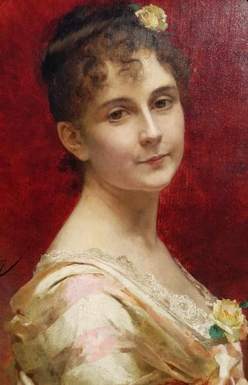 MUSEUMSCHILDERIJ - 1884 - PORTRET VAN EEN VROUW - CHANTRON beschikbaar voor biedingen