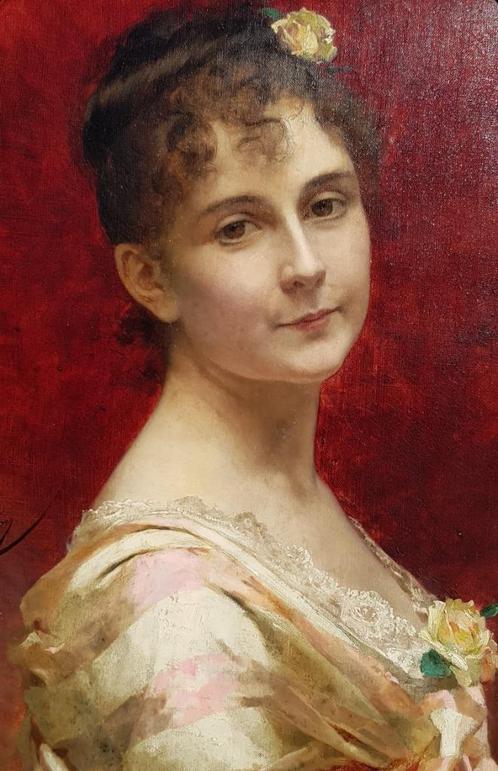 MUSEUMSCHILDERIJ - 1884 - PORTRET VAN EEN VROUW - CHANTRON, Antiek en Kunst, Kunst | Schilderijen | Klassiek, Verzenden