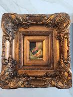 Schilderij kip en haan met barok kader, Antiek en Kunst, Ophalen