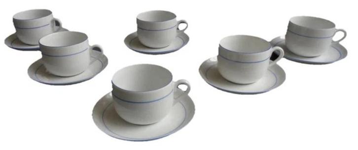 Douwe Egberts Jarolina 6x kop en schotel blauw wit, Huis en Inrichting, Keuken | Servies, Zo goed als nieuw, Verzenden