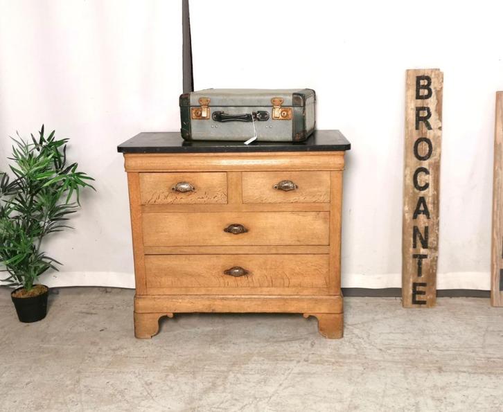 antieke Louis Philippe ladekast met zwart marmeren blad B 89, Antiek en Kunst, Curiosa en Brocante, Ophalen