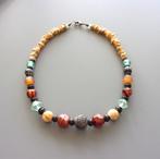 Afrikaanse halsketting in agaat, fossiel hout en terracotta, Nieuw, Ophalen of Verzenden, Steen of Mineraal, Met edelsteen