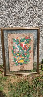 kleurrijk schilderij op papier in glazen kader fauna &flora, Antiek en Kunst, Ophalen of Verzenden