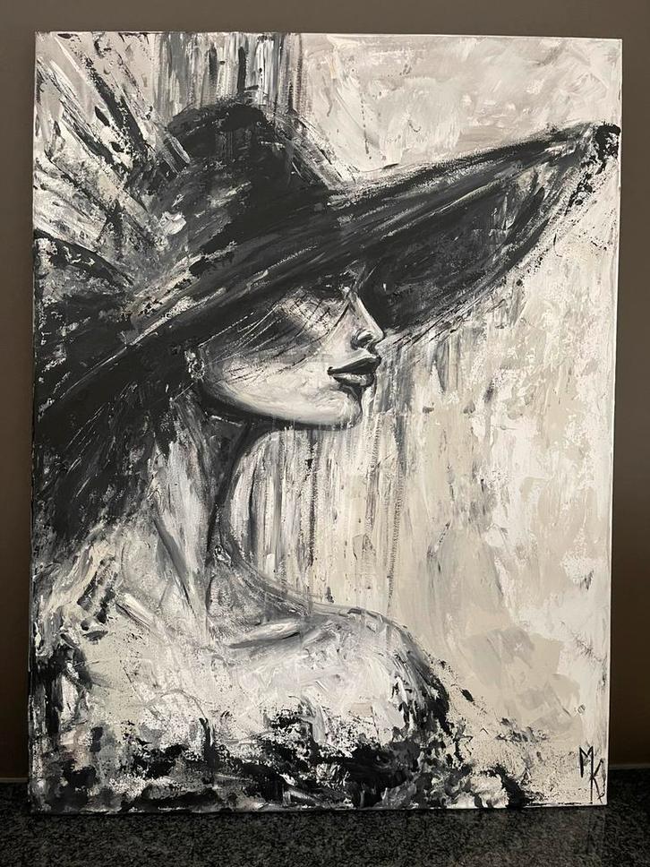 Vrij groot abstract schilderij klasse dame Mk Art, Antiquités & Art, Art | Peinture | Abstraite, Enlèvement