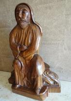 Wegens plaatsgebrek: prachtig zwaar houten beeld, monnik 3kg, Ophalen of Verzenden