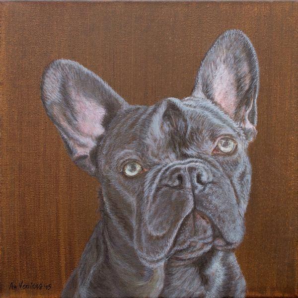 Schilderij Franse Bulldog op canvas, grijs 30 x 30 x 4cm, Antiquités & Art, Art | Peinture | Classique, Enlèvement ou Envoi